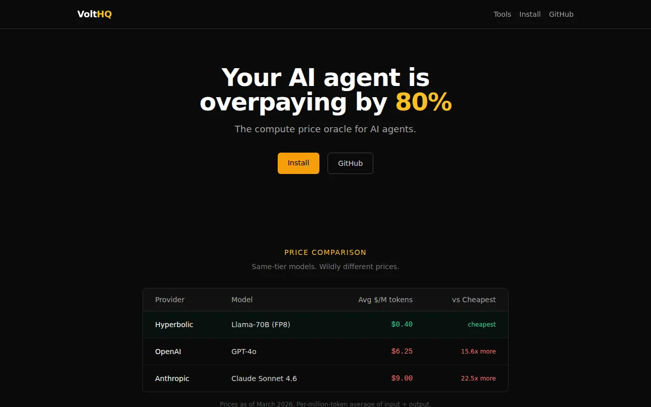 Volt HQ – MCP server comparing AI inference pricing across providers