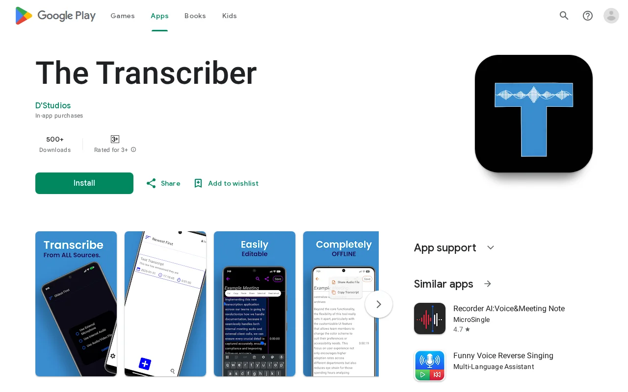 Transcribe audio from apps, files and your device's microphone