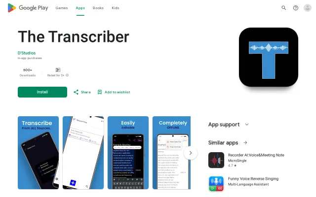 Transcribe audio from apps, files and your device's microphone