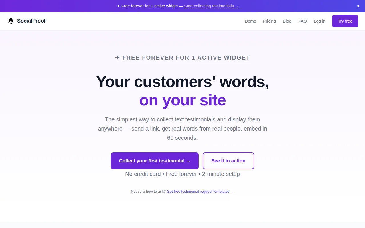 SocialProof – collect written testimonials from clients with one link