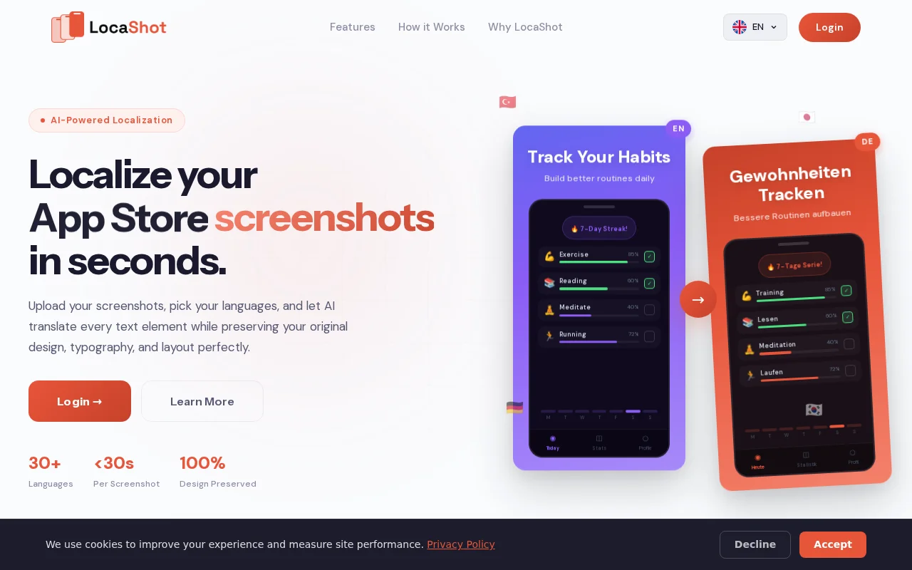 LocaShot – Localize App Store screenshots in 30 languages, 30 seconds