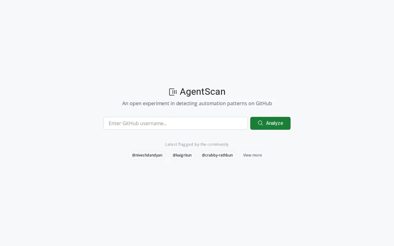 AgentScan – Detect AI agent accounts on GitHub