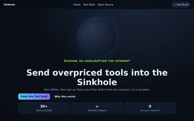 Sinkhole – 30 free browser-based tools, no signup, MIT licensed