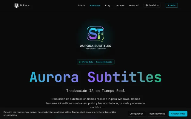 Aurora Subtitles RealTime speech translation running locally on Windows