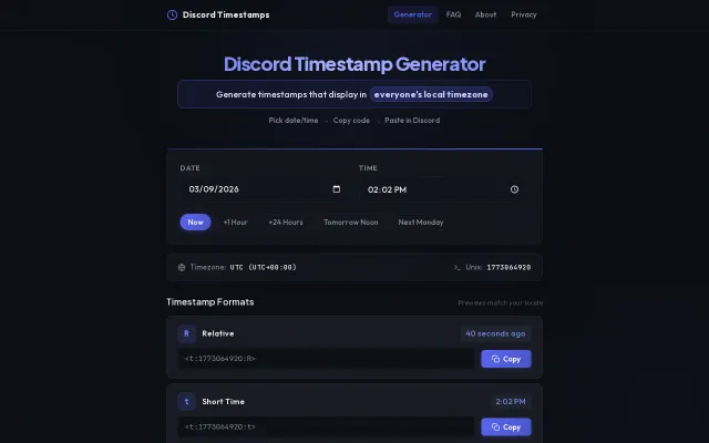 Discord-timestamp-generator – No-login dynamic time tool