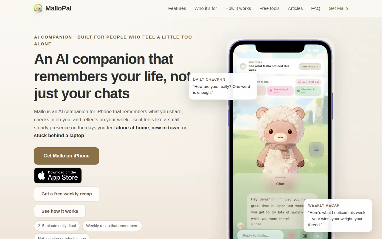 Mallo – An iOS AI companion that remembers you and checks in daily