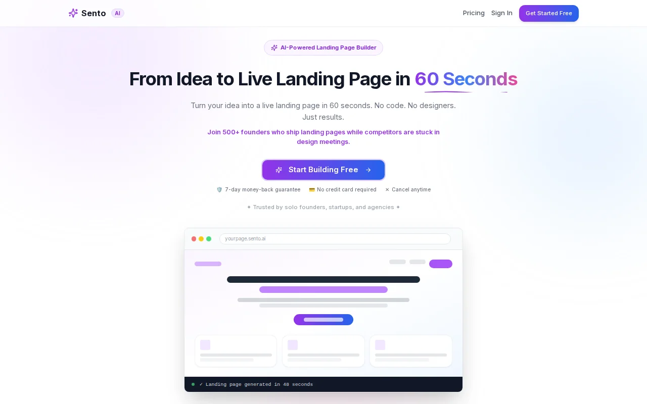 Sento AI – Generate landing pages from a text prompt (sento24.com)