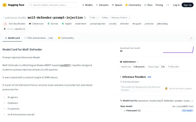 Wolf Defender, a open-weight prompt-injection detection model
