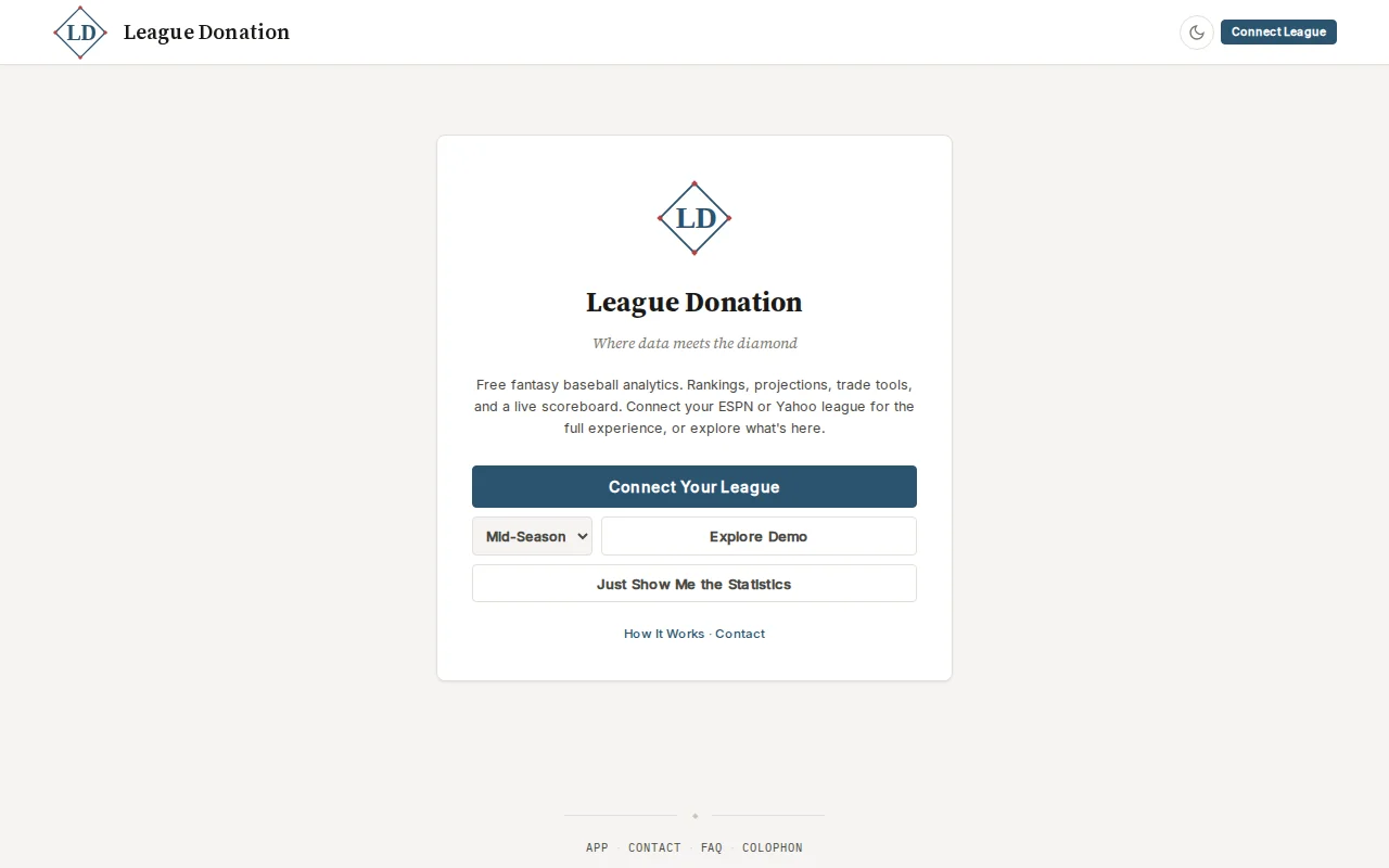 League Donation – Comprehensive Fantasy Baseball Analytics Dashboard