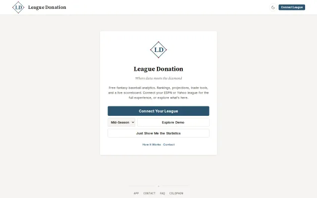 League Donation – Comprehensive Fantasy Baseball Analytics Dashboard