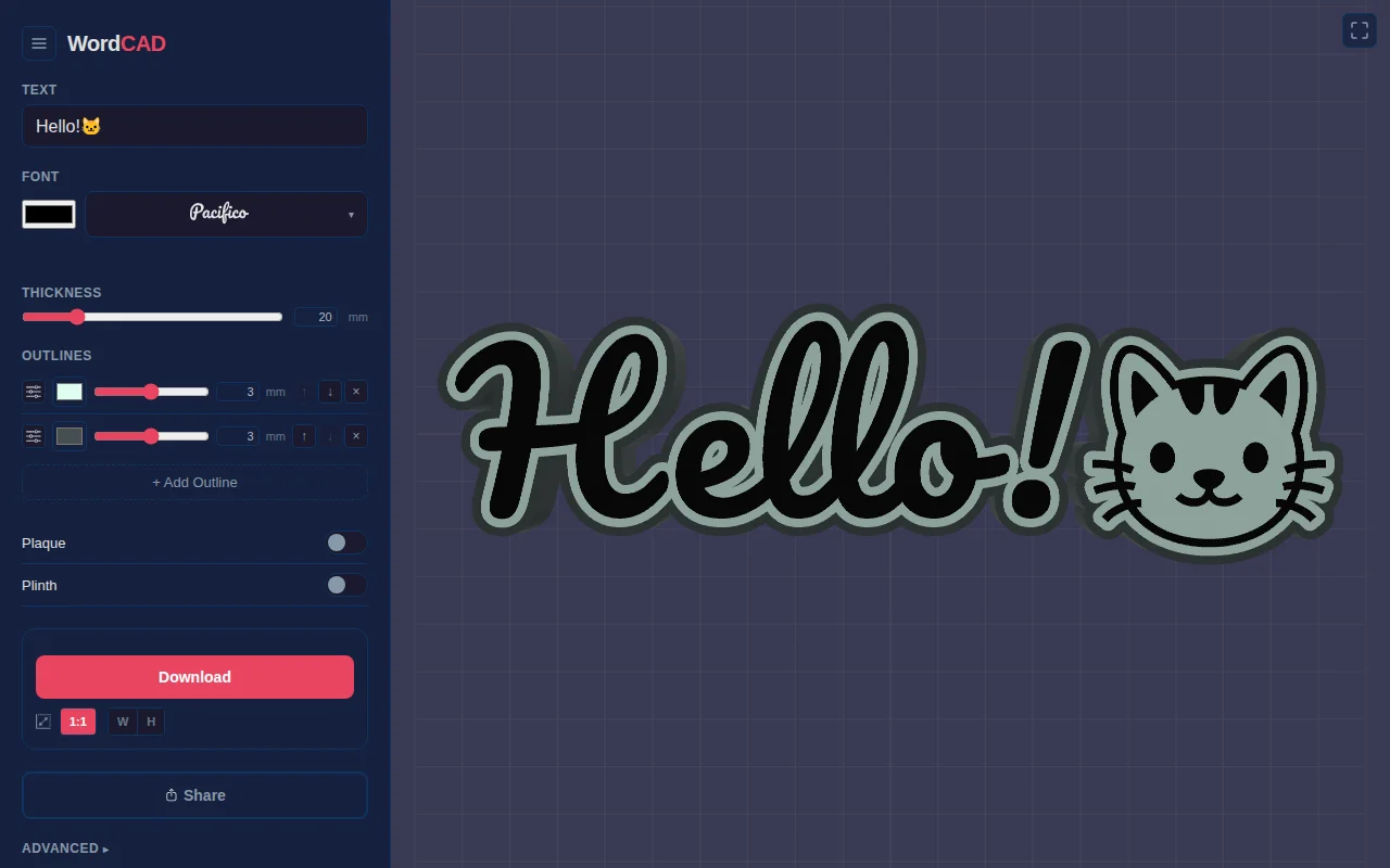 I built a word art generator for 3D printers