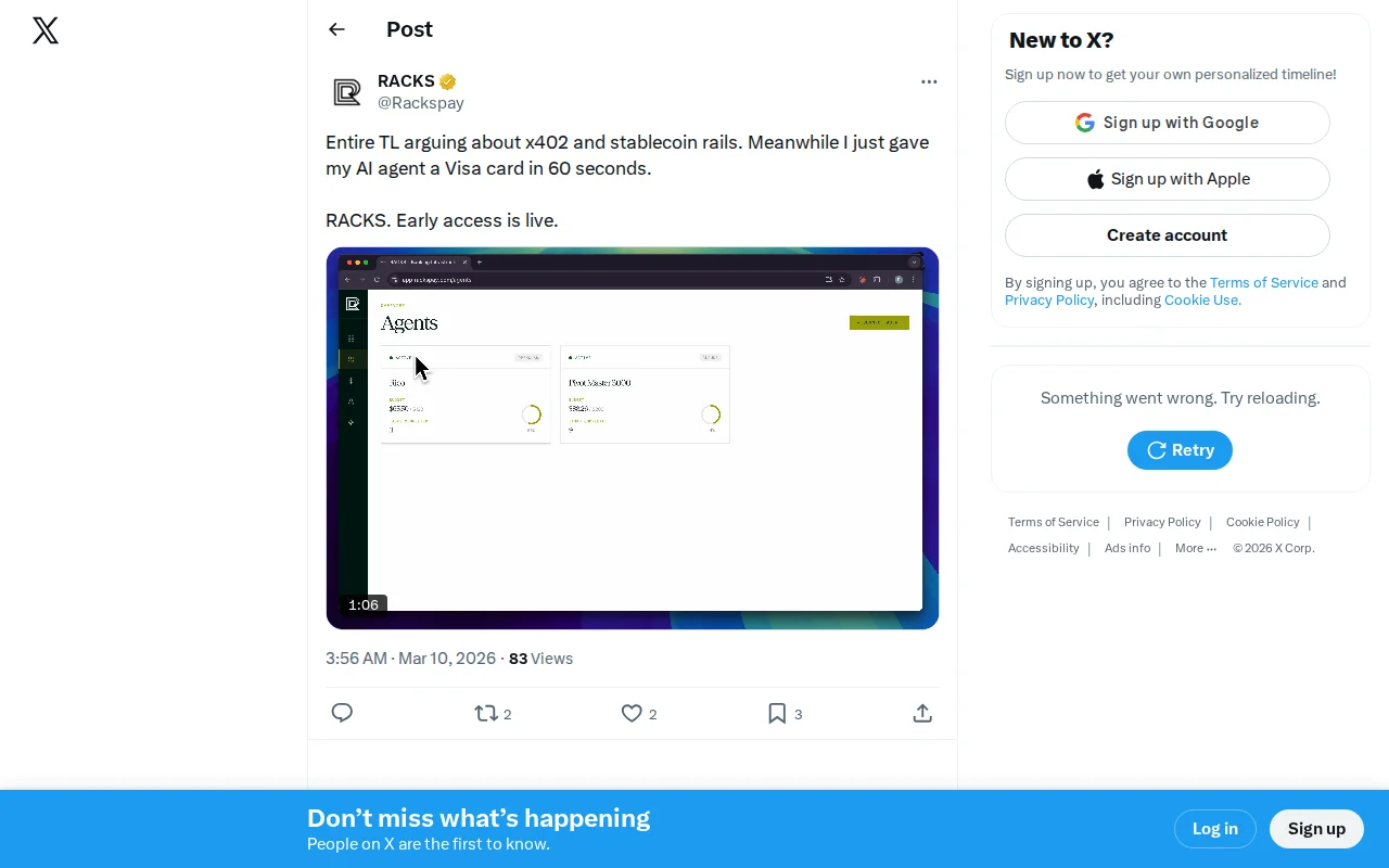 RACKS! Give your AI agent a Visa card in 60 seconds