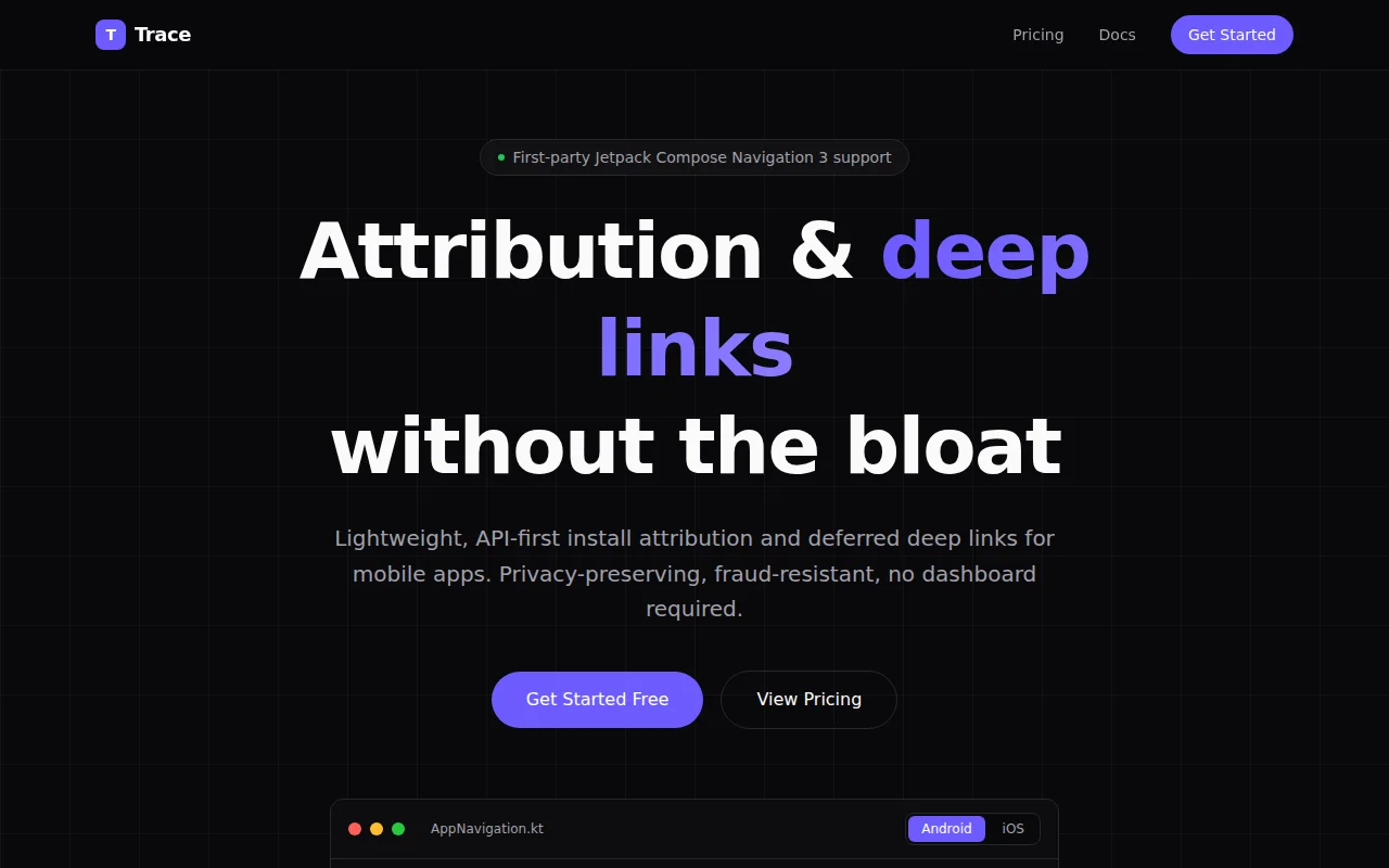 Trace – Lightweight install attribution and deep links for mobile apps