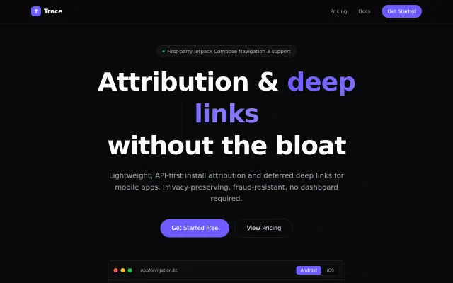 Trace – Lightweight install attribution and deep links for mobile apps