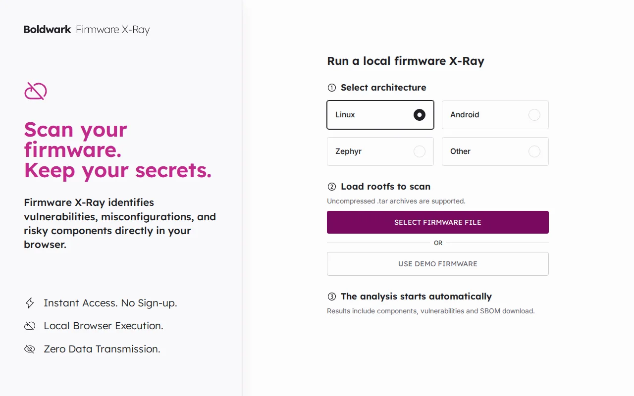 Local-first firmware analyzer using WebAssembly