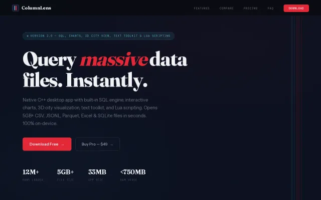 ColumnLens – Query millions of rows in milliseconds on your Mac