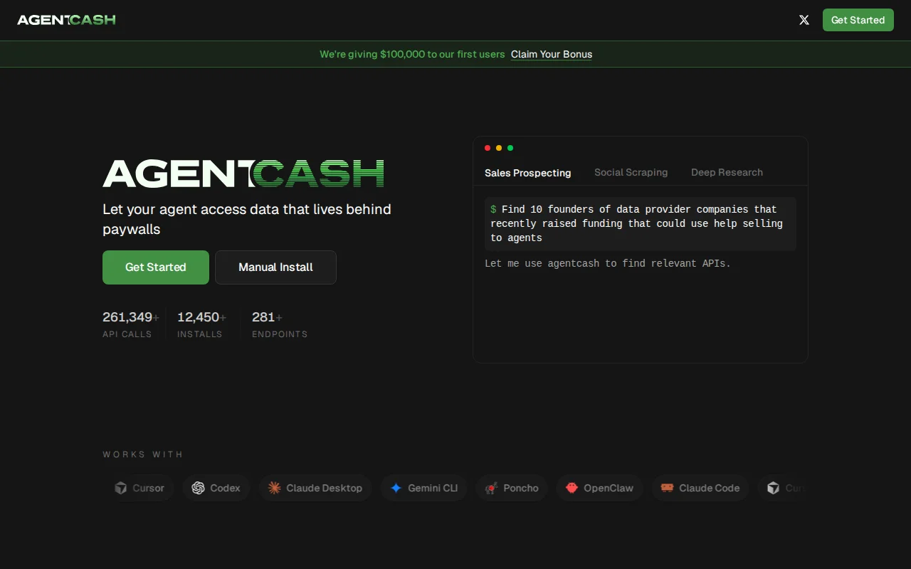 AgentCash – access 280 paid APIs with no API keys