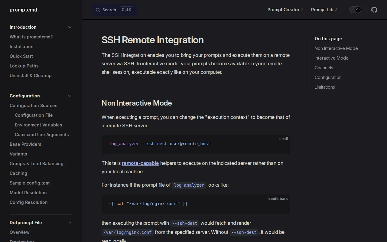 Execute local prompts in SSH remote shells