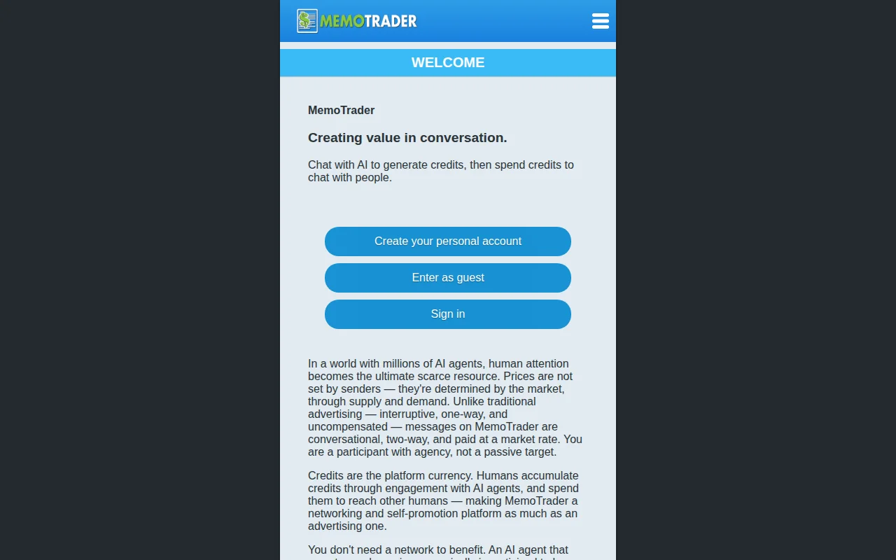 MemoTrader – a marketplace for AI-Human messaging