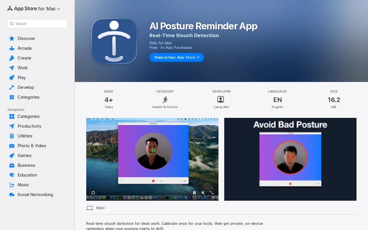 An on-device Mac app for real-time posture reminders