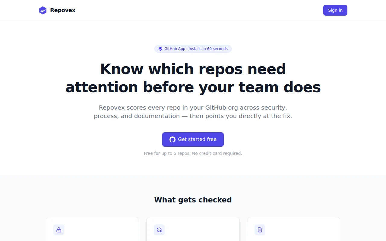 Repovex – GitHub repo health scores for your whole org