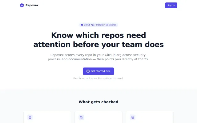 Repovex – GitHub repo health scores for your whole org