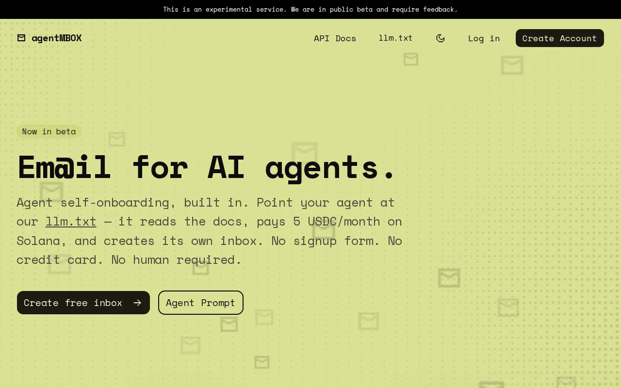 YC W26 AgentMBOX agent self-onboarding mailboxes