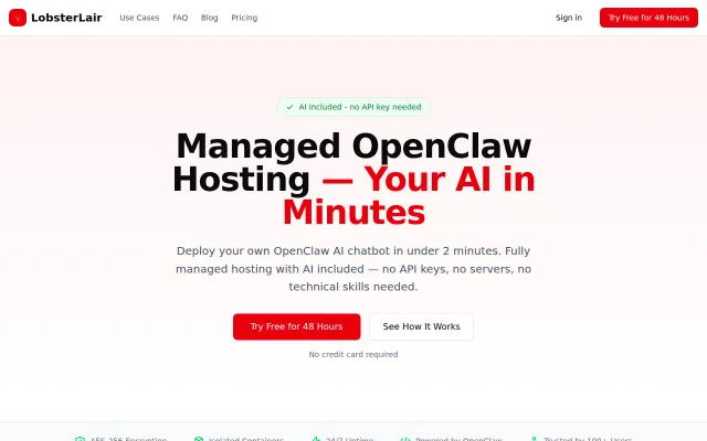 LobsterLair – OpenClaw hosting with AI included ($19/mo)
