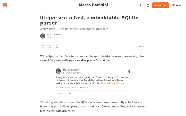 Liteparser – a complete SQLite parser in C
