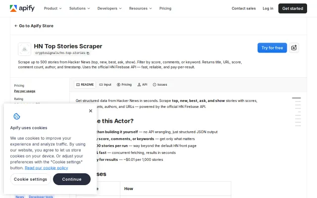 Free HN Top Stories Scraper – 500 stories with score/comment filters