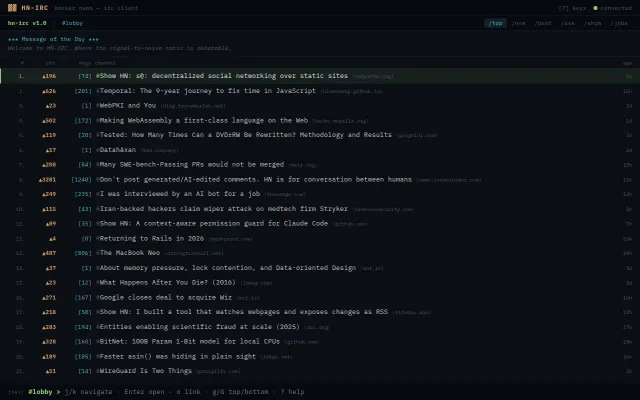 HN-IRC – I rebuilt Hacker News as a retro IRC client