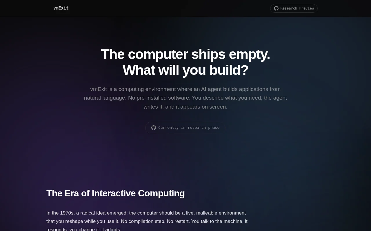 VmExit – an experiment in AI-native computing