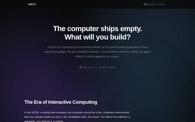 VmExit – an experiment in AI-native computing
