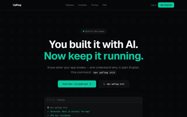 Upflag – Plain-English error alerts for apps built with AI coding tools