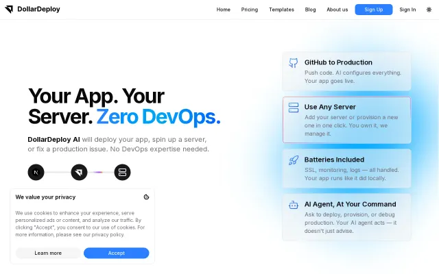 DollarDeploy AI, agent to deploy your web apps to production