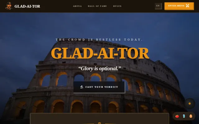Glad-AI-Tor – A public arena where startups get roasted or crowned