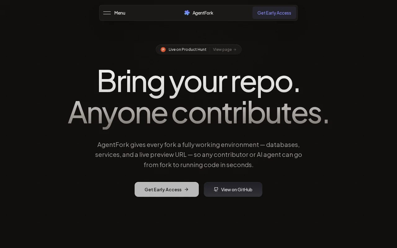 AgentFork – Any repo, instantly runnable by AI agents or contributors