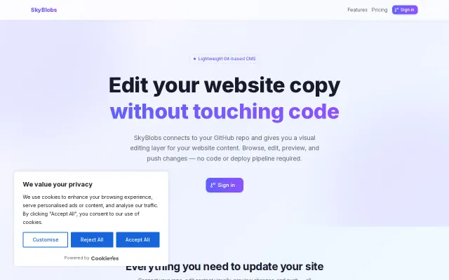 SkyBlobs – Visual editor for content files in your GitHub repo
