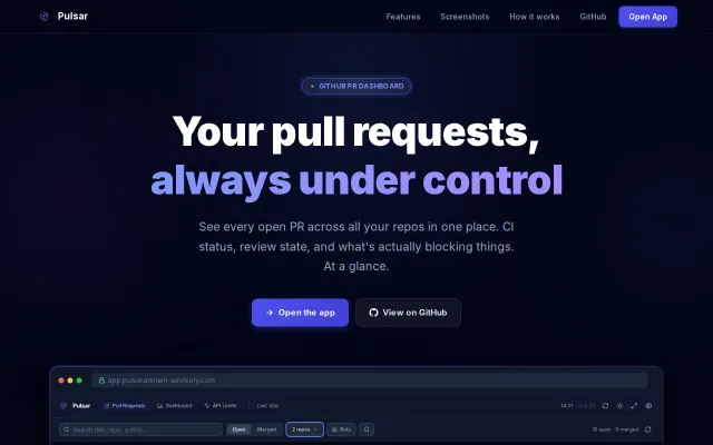 Pulsar, a browser-only GitHub PR monitor for engineering manager