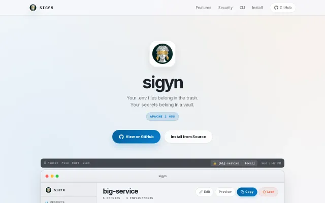 Sigyn – OSS native macOS secrets manager to replace .env (GUI+CLI)