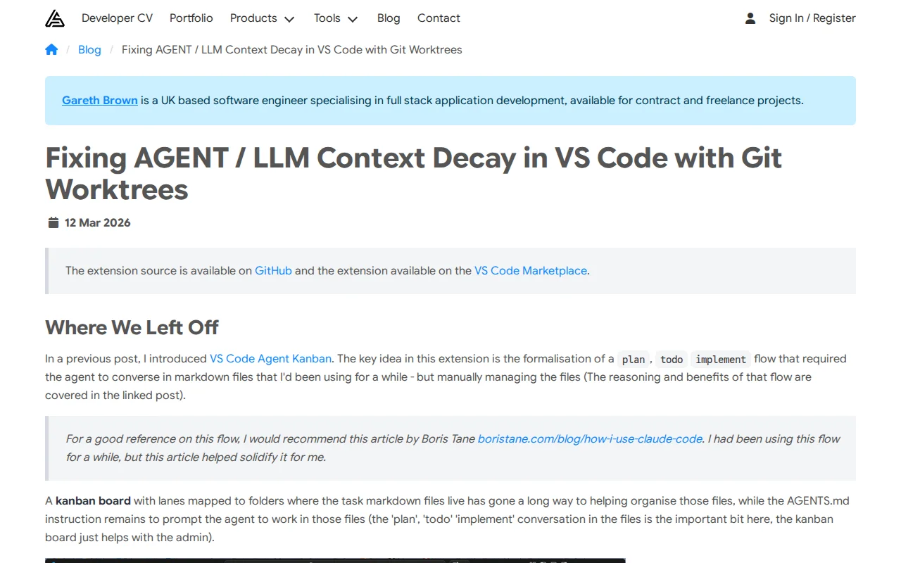 Fixing Agent / LLM Context Decay in VS Code with Git Worktrees