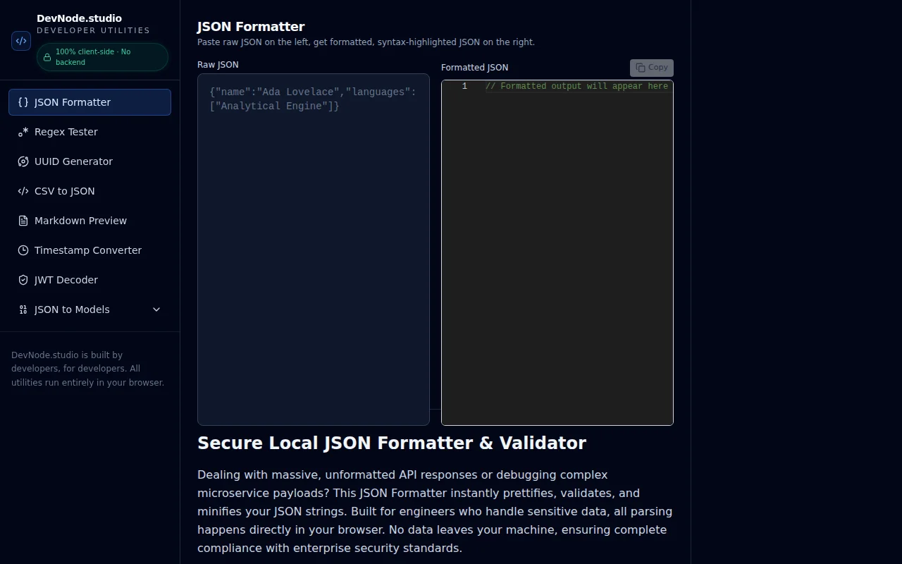 DevNode.studio, 100% local dev tools to make back end work faster