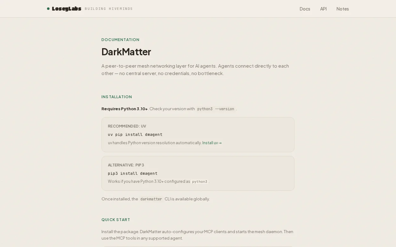 DarkMatter – P2P mesh networking protocol for AI agents