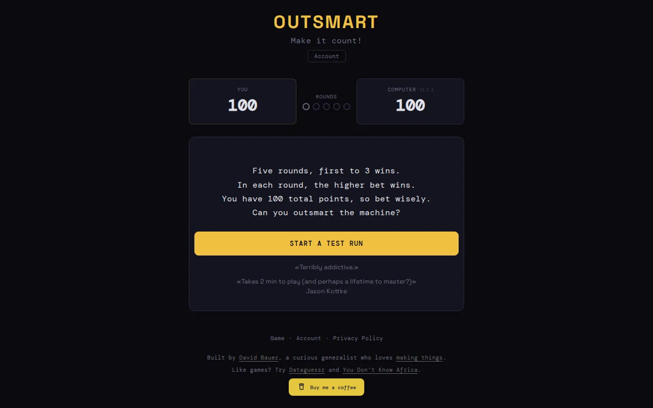 Outsmart – a 5-round betting game against the computer