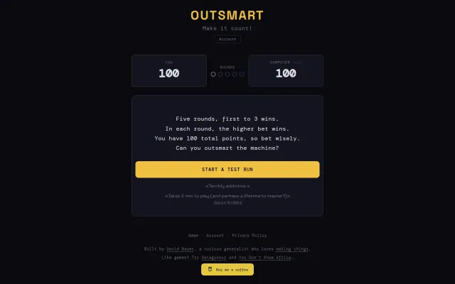 Outsmart – a 5-round betting game against the computer