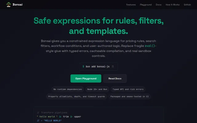 Bonsai - A TypeScript-first sandboxed expression evaluator