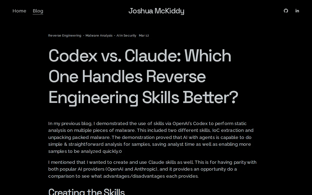 Codex vs. Claude for Reverse Engineering Skills
