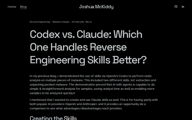 Codex vs. Claude for Reverse Engineering Skills