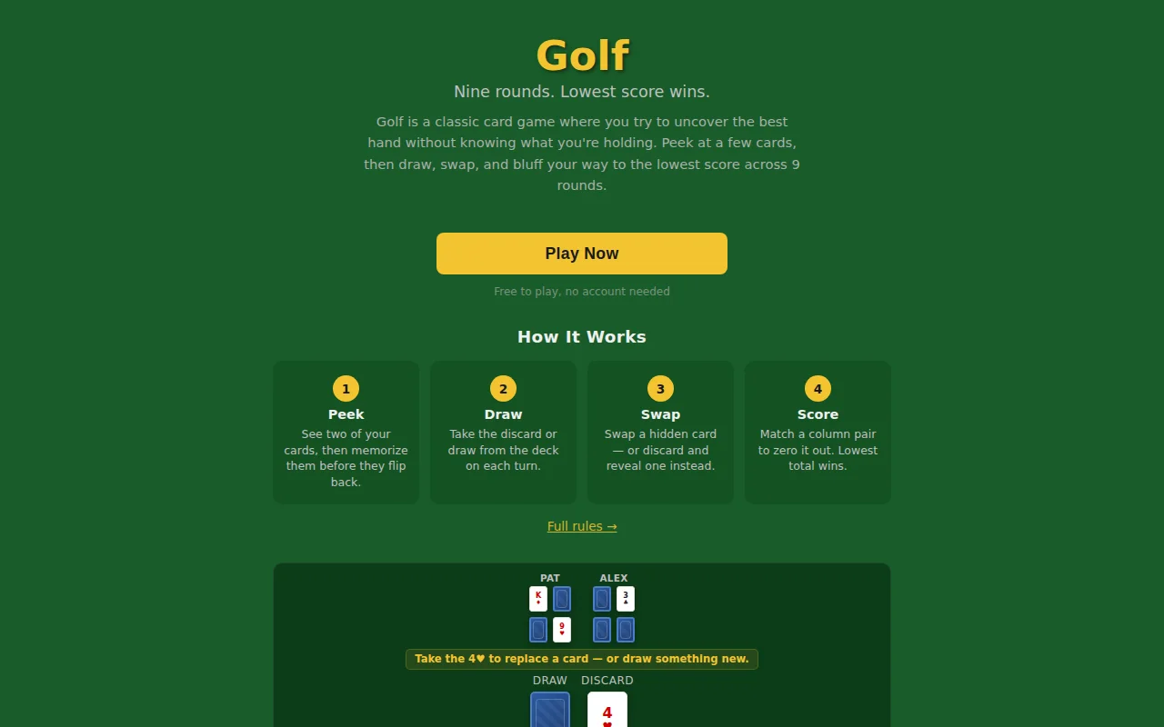 Golf – A browser version of the classic card game