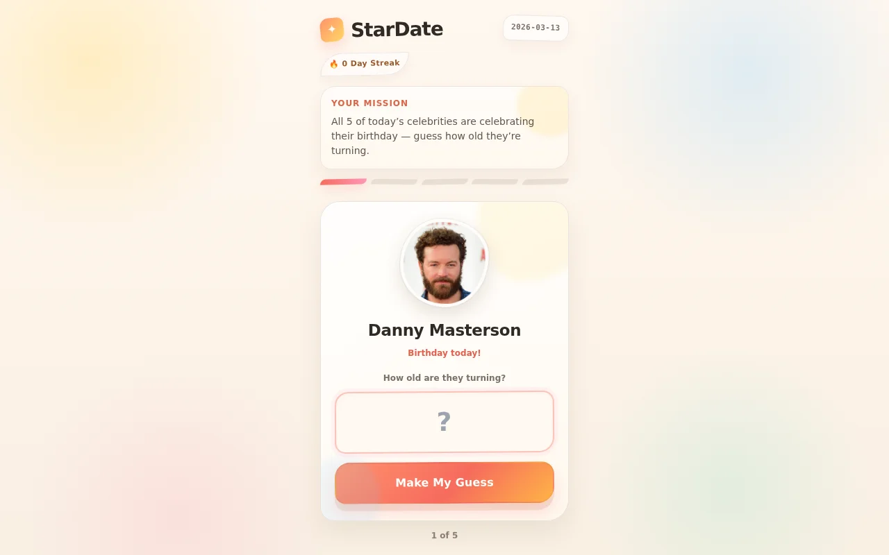 StarDate – a daily game where you guess celebrity ages